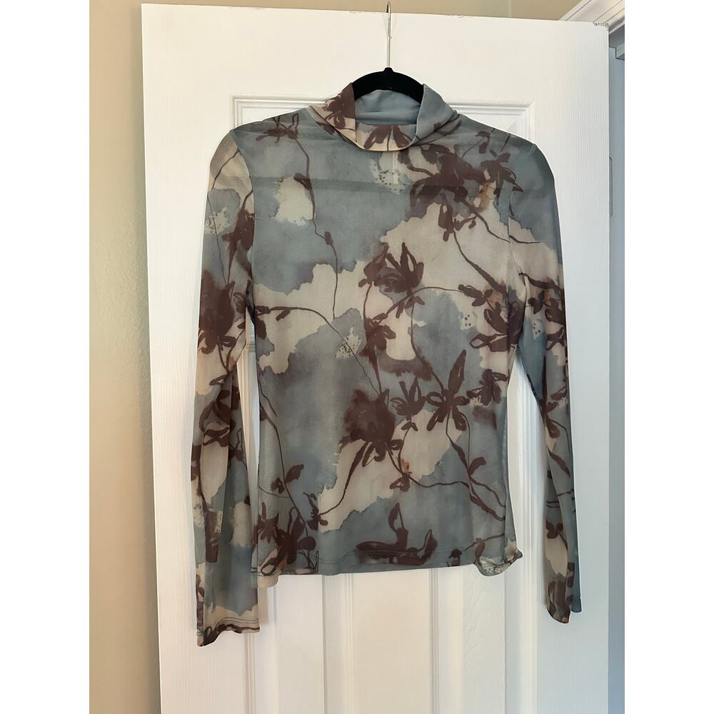 Anthropologie Mesh Mock Neck Sheer Long Sleeve Top Layering Festival Rave Grunge